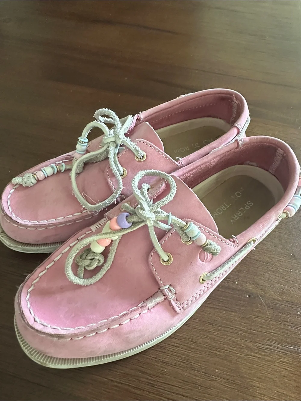Sperry Pink Kids Moccasins with Bead Trim
